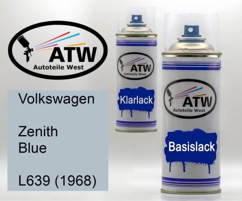 Volkswagen, Zenith Blue, L639 (1968): 400ml Sprühdose + 400ml Klarlack - Set, von ATW Autoteile West.